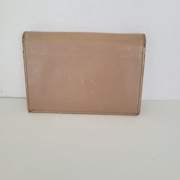 PRADA Beige Tan Leather Wallet Small Saffiano Card Case Holder Bifold - Picture 2 of 10